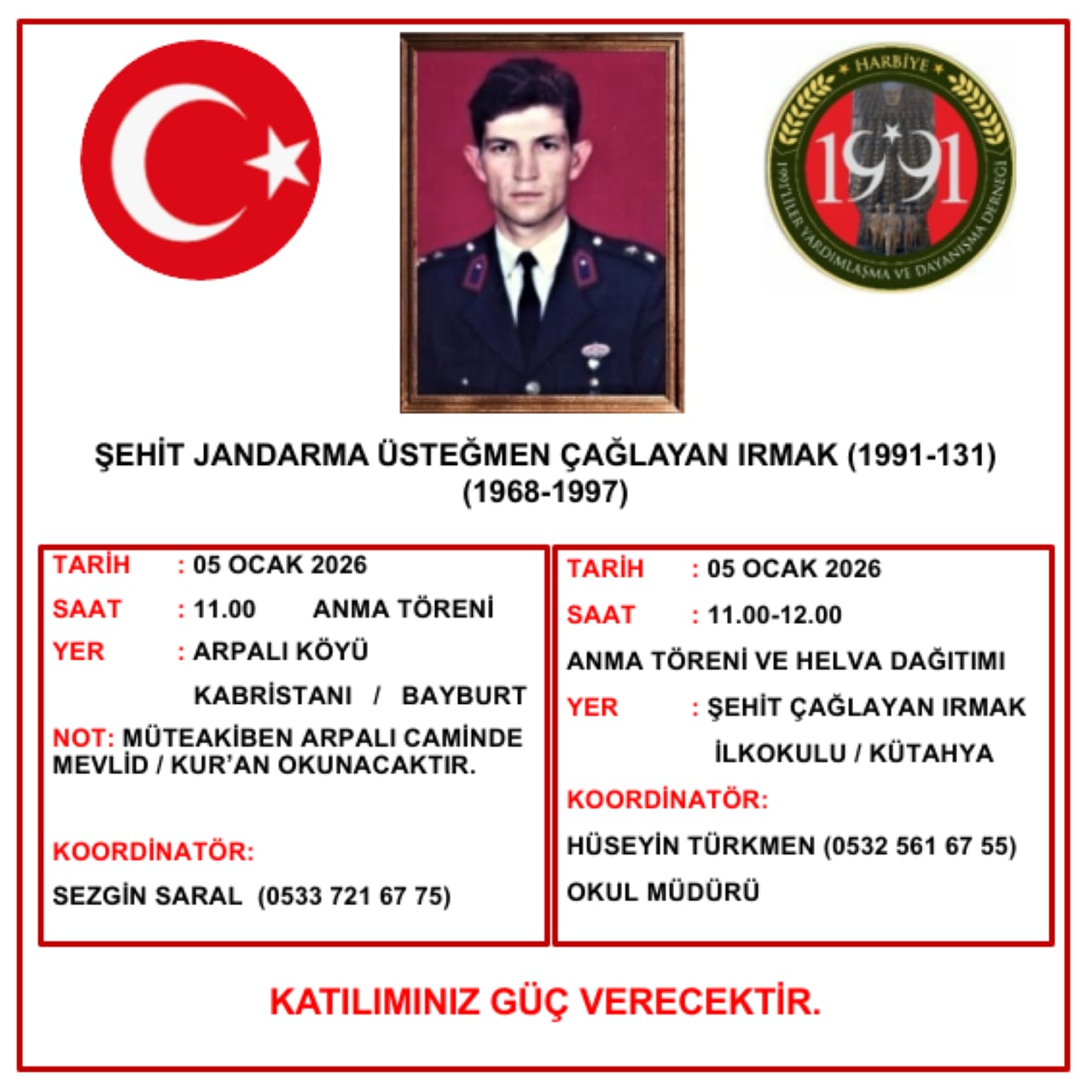 Şehit J.Ütğm. Çağlayan IRMAK Anma Töreni (05 Ocak 2026)